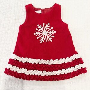 Bonnie Baby Dress Girls 12 Month Red White Fleece Snowflake Christmas Ruffles